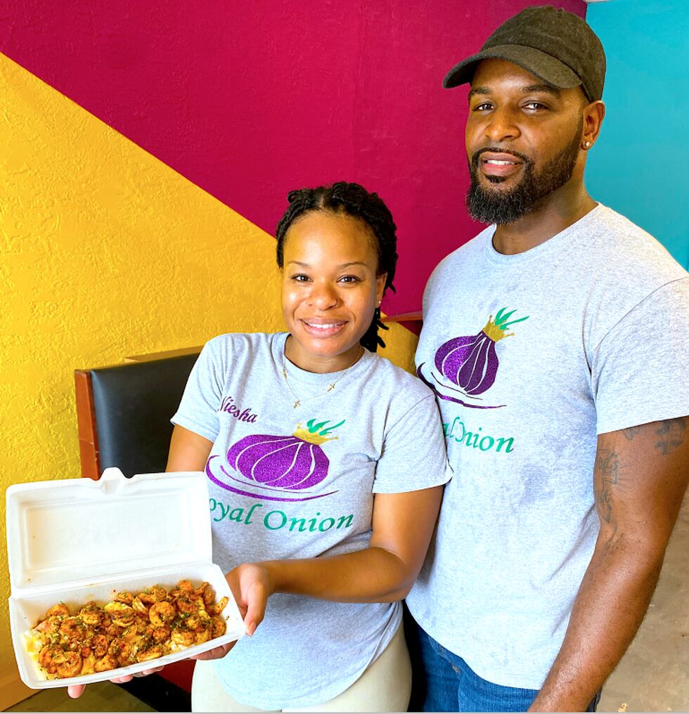 Royal Onion owners, Nieshala and Corey Smith, at their soon-to-open store front on Texas...