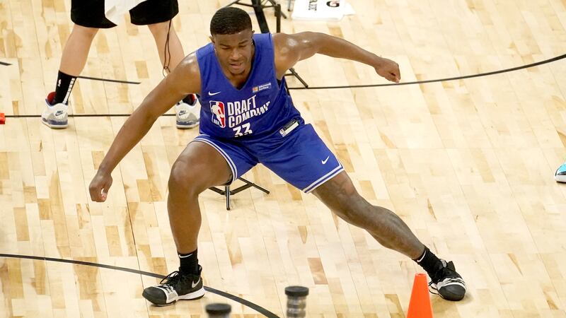 EJ Liddell participates in the 2022 NBA basketball Draft Combine Wednesday, May 18, 2022, in...