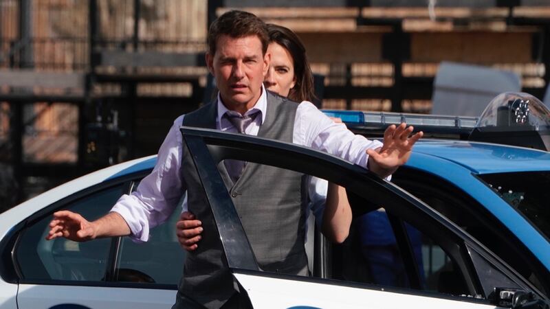 FILE - Tom Cruise, foreground, and Hayley Atwell appear during the filming of the movie...
