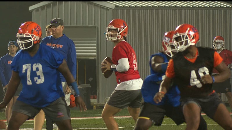 Louisiana Christian QB Sal Palermo (4) throwing pass during practice.