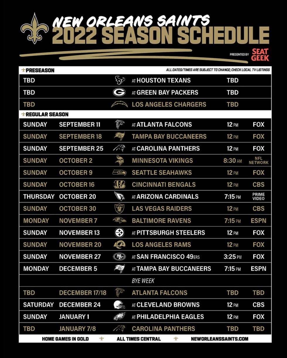 Saints schedule