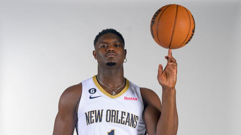 New Orleans Pelicans power forward Zion Williamson (1) takes part in the NBA Pelicans...