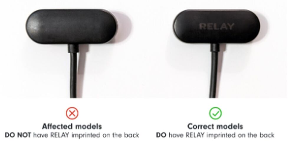 Recalled Relay Charging Cables Do Not Have “RELAY” Imprinted on the Back.