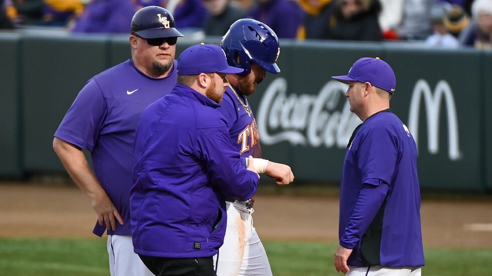 LSU third baseman Tommy White (47)