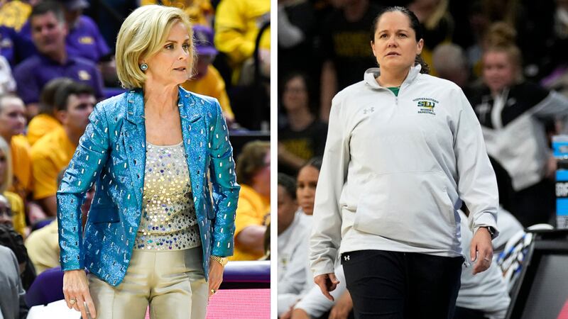 LSU coach Kim Mulkey and Southeastern coach Ayla Guzzardo, both Hammond-area natives