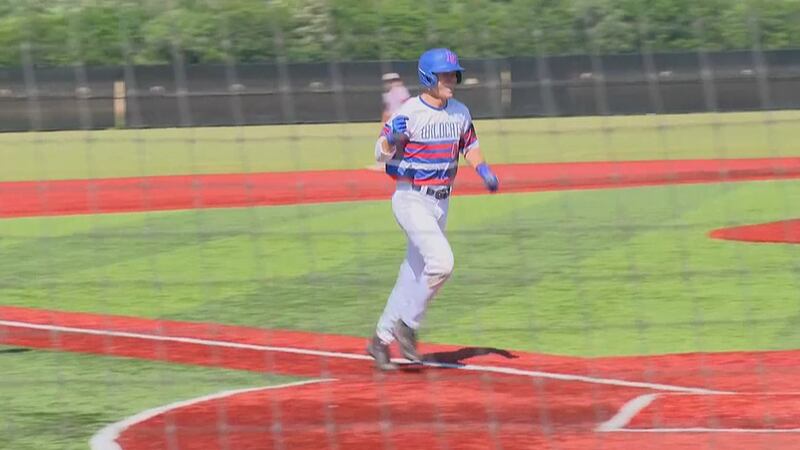 LCU's Lamartiniere rounding the bases after a homerun in the 2022 RRAC Tournament