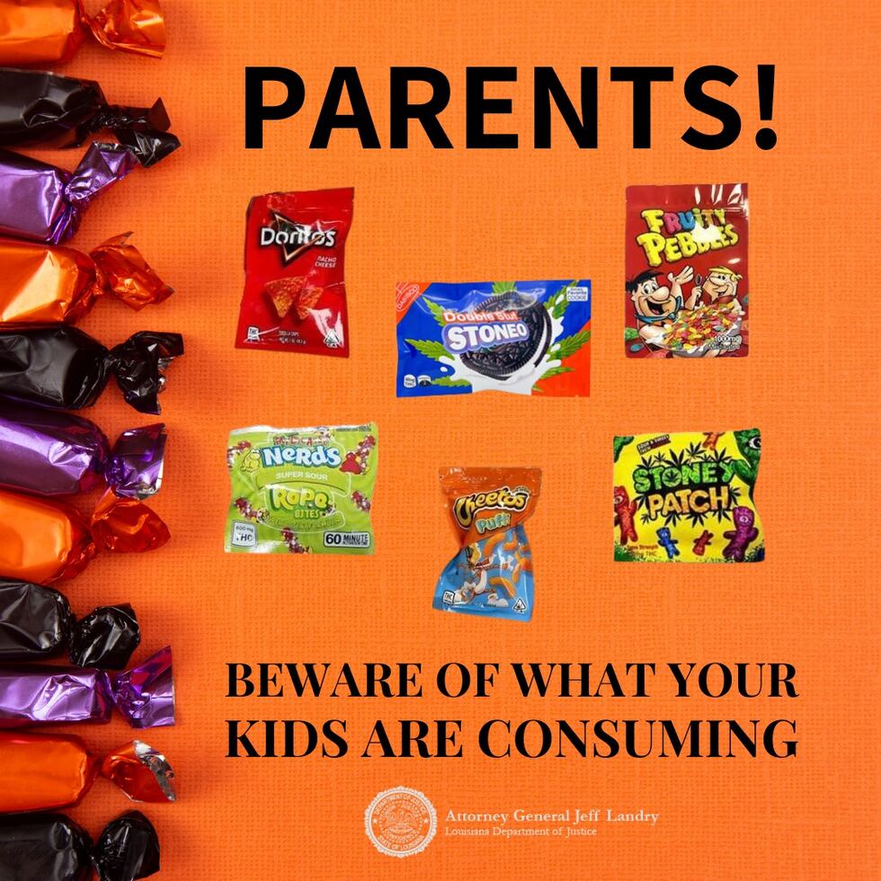 Jeff Landry warns parents of edibles being packaged in popular snack and candy brands.