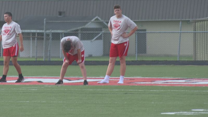 Tioga senior offensive lineman Hayden Christman prepares for the upcoming season at summer...