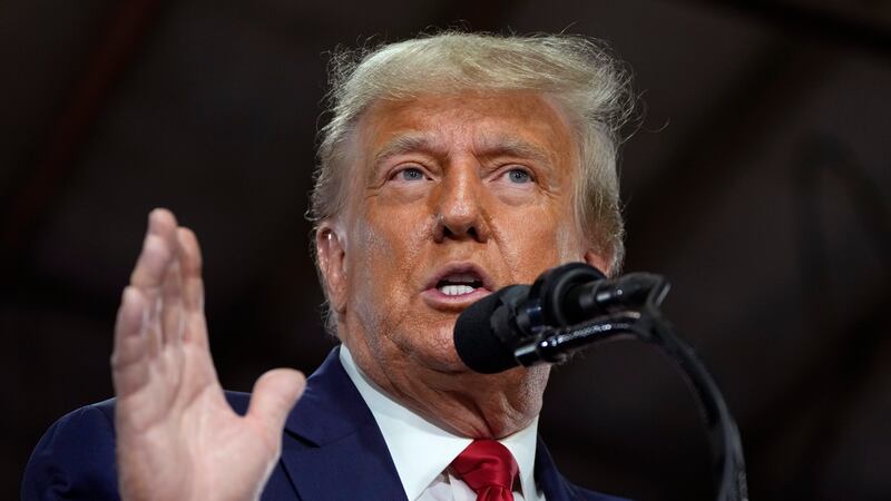 FILE - Former President Donald Trump speaks during a commit to caucus rally, Monday, Oct. 16,...