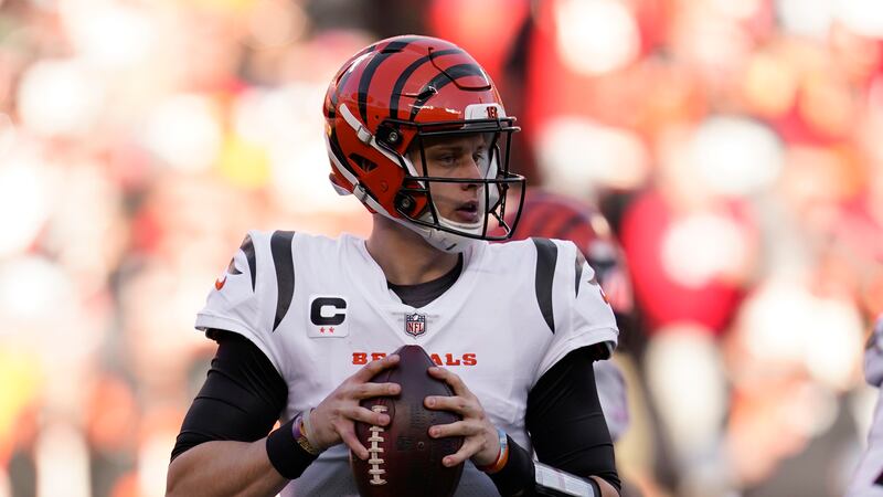 Cincinnati Bengals quarterback Joe Burrow throws during the AFC championship NFL football game...