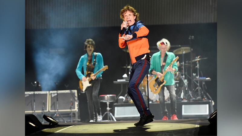 In this Oct. 7, 2016, photo, Mick Jagger with the Rolling Stones perform at the Desert Trip...