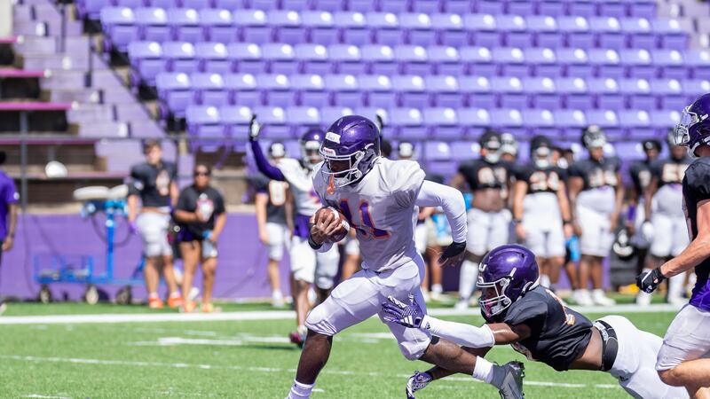 Wide receiver Twon Hines capped a two-minute drill with this touchdown catch Saturday.
