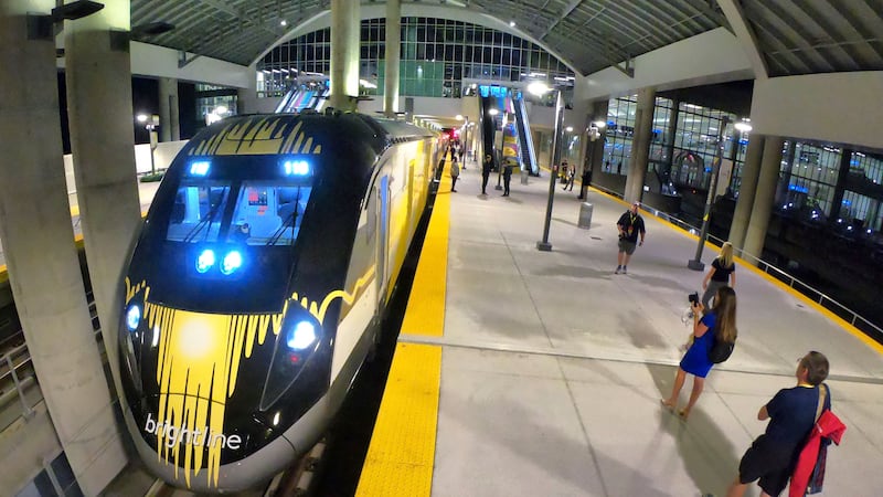 The first Brightline train to Miami for the debut of service from Orlando International...