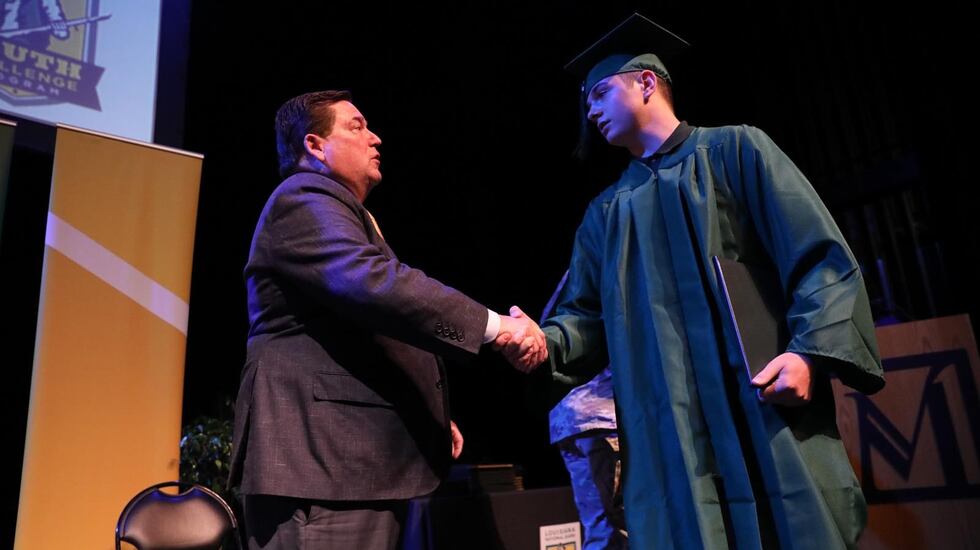 Louisiana Lt. Gov. Billy Nungesser congratulates cadets of the Louisiana National Guard Youth...